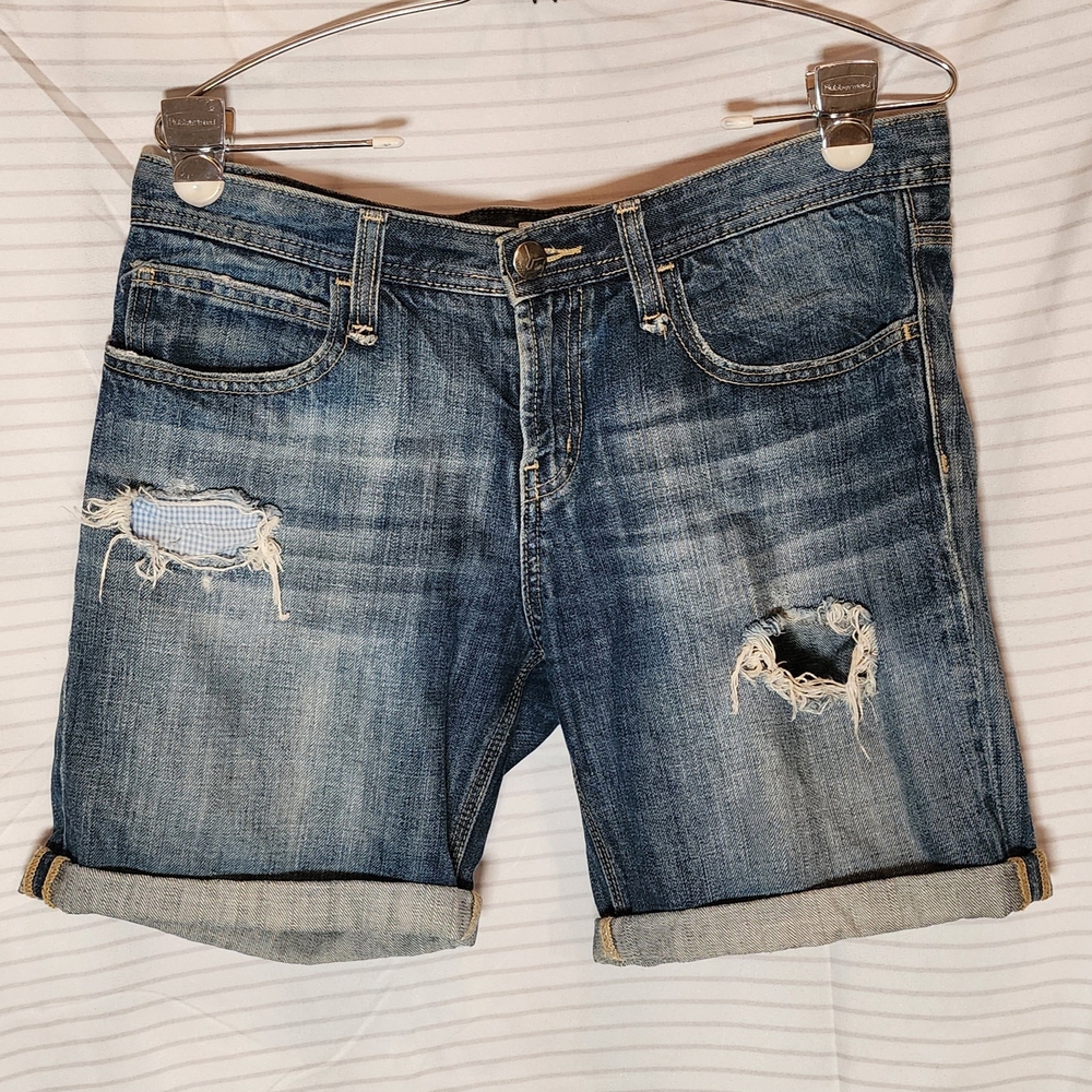 Vigoss Blue Distressed Jean Boyfriend Shorts